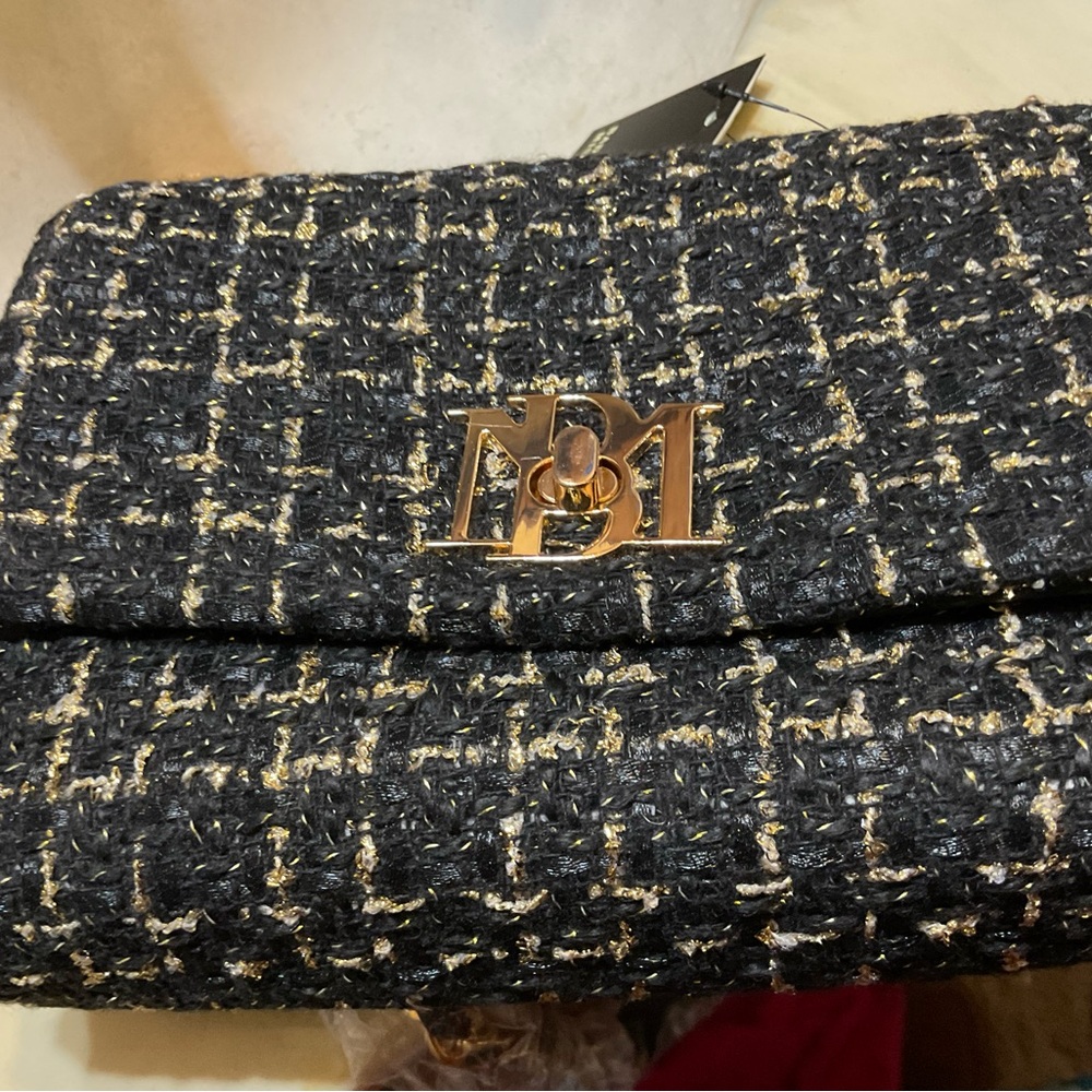 BADGLEY MISHKA Elegant Black Tweed Bag NWT